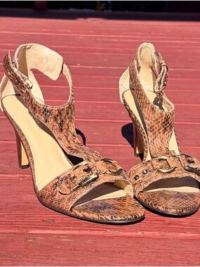 Via Spiga Brown Snake-Print High Heel Sandals